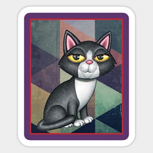 Cute Black and white kitty on art deco design Sticker